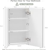 Dripex Single Door Bathroom Mirror Cabinet White 40x60cm Wall Mounted view 2