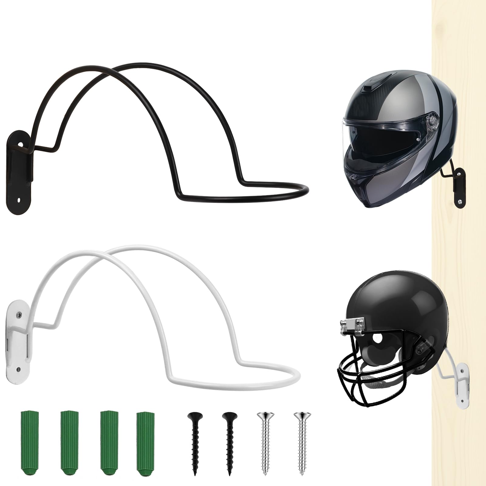 Photo 1 of 2 Pcs Helmet Wall Mount Display Rack, Motorcycle Helmet Rack Helmet Holder Wall Hanger Bracket with Screws, Wall Mounted Storage for Equestrian & Motorcycle Helmet Hat - White