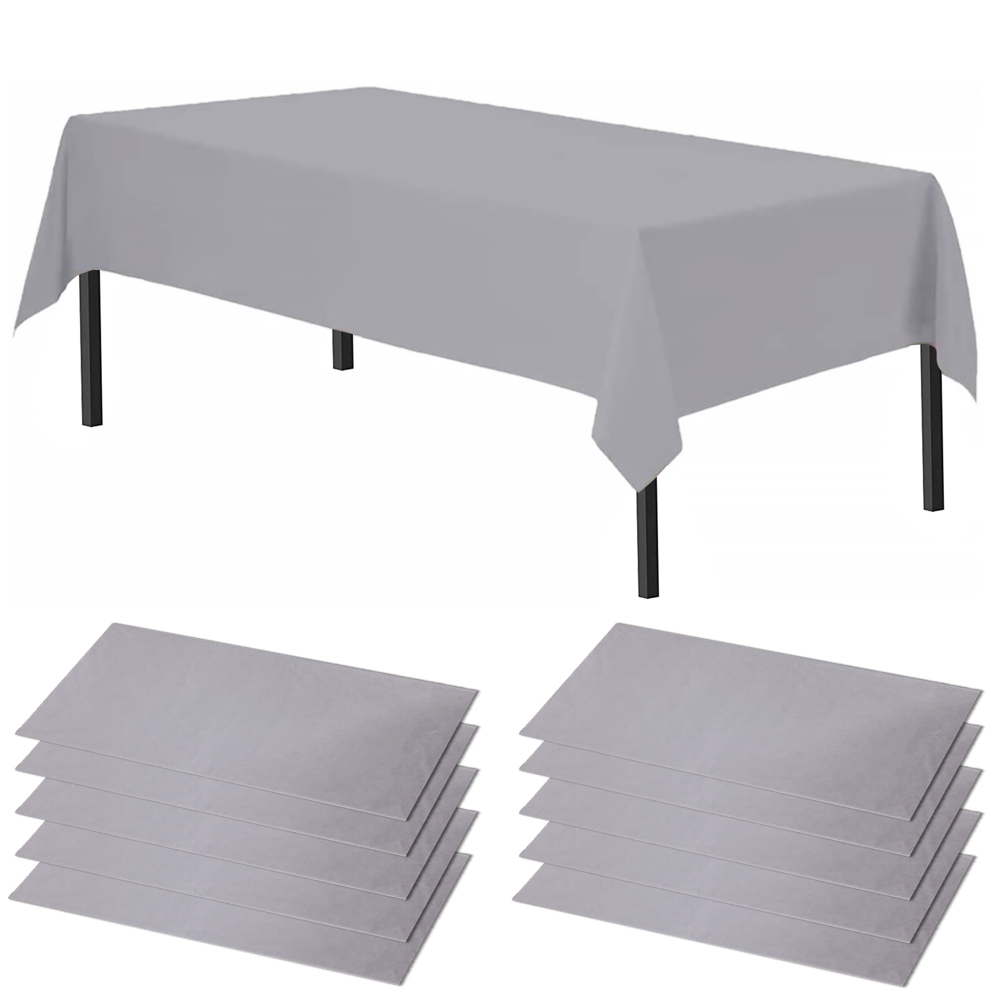Time to Sparkle 10 Pack Plastic Tablecloths 54" x 108" Plastic Dining Table Cloth Premium Rectangle Table Cover for Parties Wedding Banquet etc Indoor Or Outdoor(Grey)