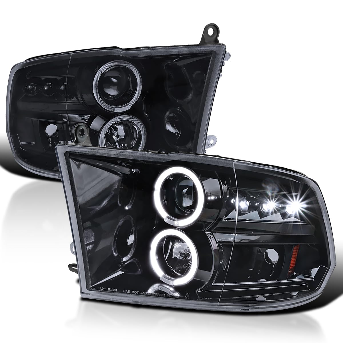 SPEC-D TUNING Halo LED Proyector Faros delanteros Carcasa negra brillante Lente ahumada