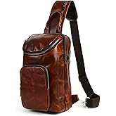 Handadsume Thick Crazy horse Leather Triangle Crossbody Sling Chest Bag Travel One Shoulder Bag Daypack For Men Male 3028