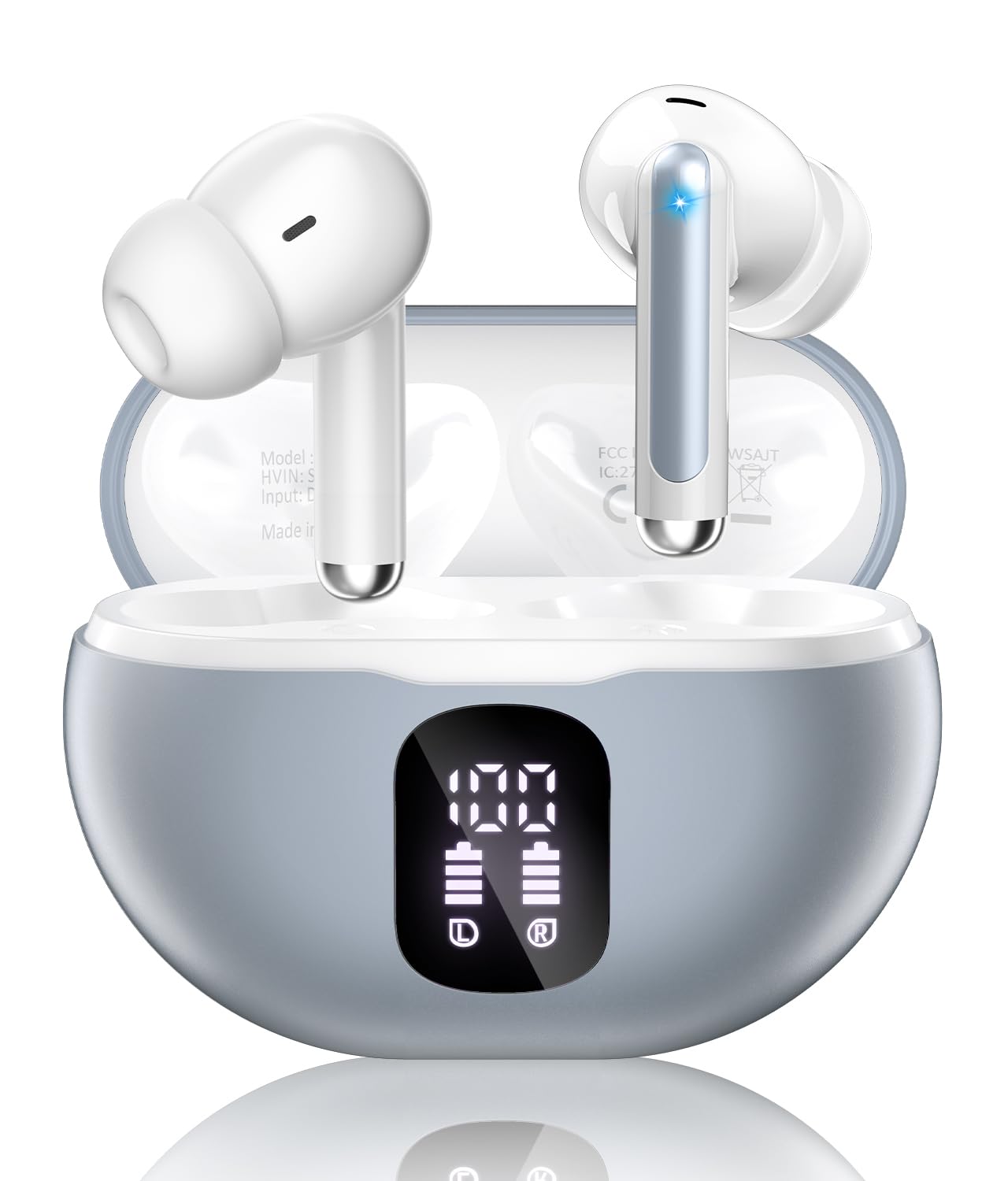 Wireless Earbuds, Bluetooth 5.4 Headphones with 50H Playback, Deep Bass Stereo Ear Buds Clear Calls with LED Power Display, IPX7 Waterproof, in-Ear Earphones with Mic for Phone/Android/iPad, Gray Image