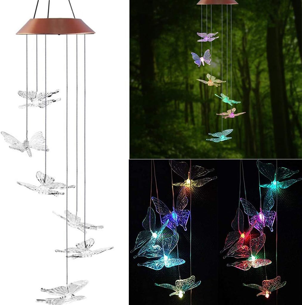 Clearance! Solar Hanging Butterfly Wind Chimes, Color Changing Mini Spiral Spinner Windchime Outdoor Decorative Windbell Light for Garden Patio, Deck, Yard WATOPI