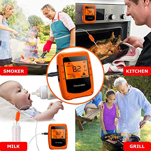 Wireless Bluetooth Meat Smoker Thermometer for Grilling With APP (6 Probes) - Digital Remote Grill BBQ Thermometer Oven Safe for Smokers Kitchen Food Cooking - Thumbnail 4