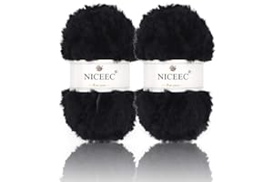 NICEEC 2 Skeins Faux Fur Yarn Super Soft, Chunky & Fluffy, Eyelash Yarn for Crochet & Knitting (Total Length 70yds,3.53oz) - Black