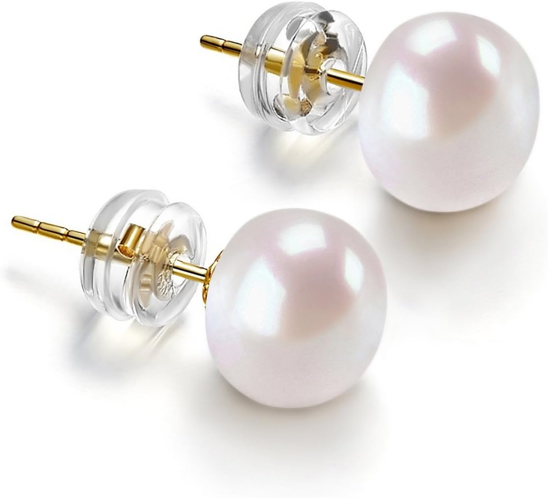 PAVOIPAVOI 14K Gold AAA+ Handpicked White Freshwater Cultured Pearl Earrings Studs