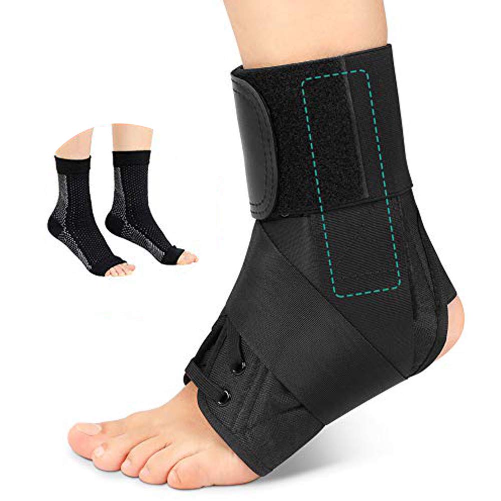 PINCOU Ankle Support Brace, Adjustable Ankle Support Strap with Compression Socks Strength Stabilize for weak Ankles, sprains, Arthritis, Plantar Fasciitis or Ligament Damage, for Men and Women