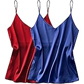 Ekouaer Satin Tank Tops for Women Silk Camisole Tops 2 Pack V Neck Spaghetti Strap Blouse Soft Dressy Camisole