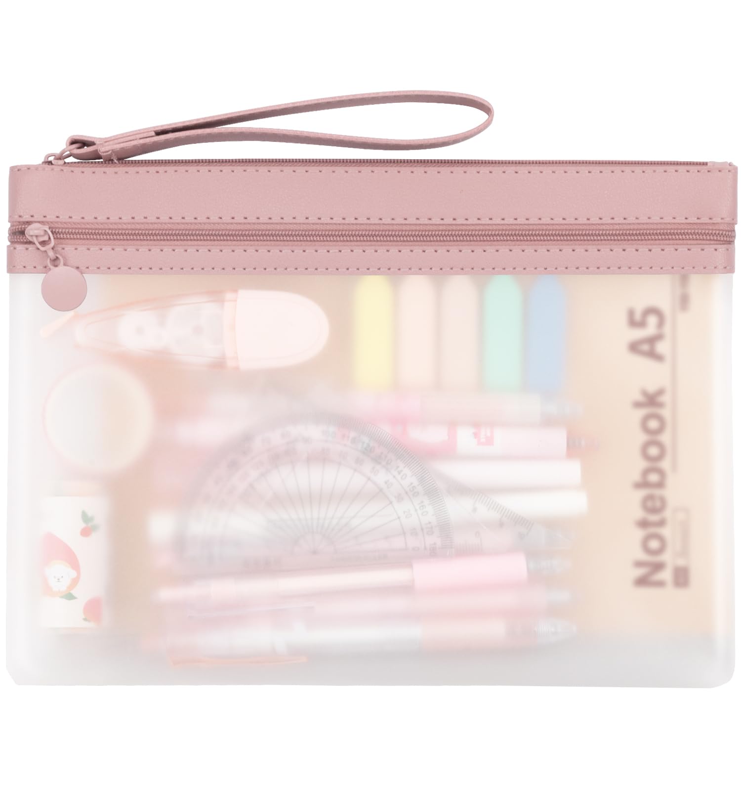 Photo 1 of Clear Pencil Pouch, A5 Pencil Case Pouch with Zipper, Large Pencil Case with Double Pockets, Durable and Waterproof, Pencil Pouch for Office School Supplies Makeup Travel Accessories, 1 Pack (Pink)