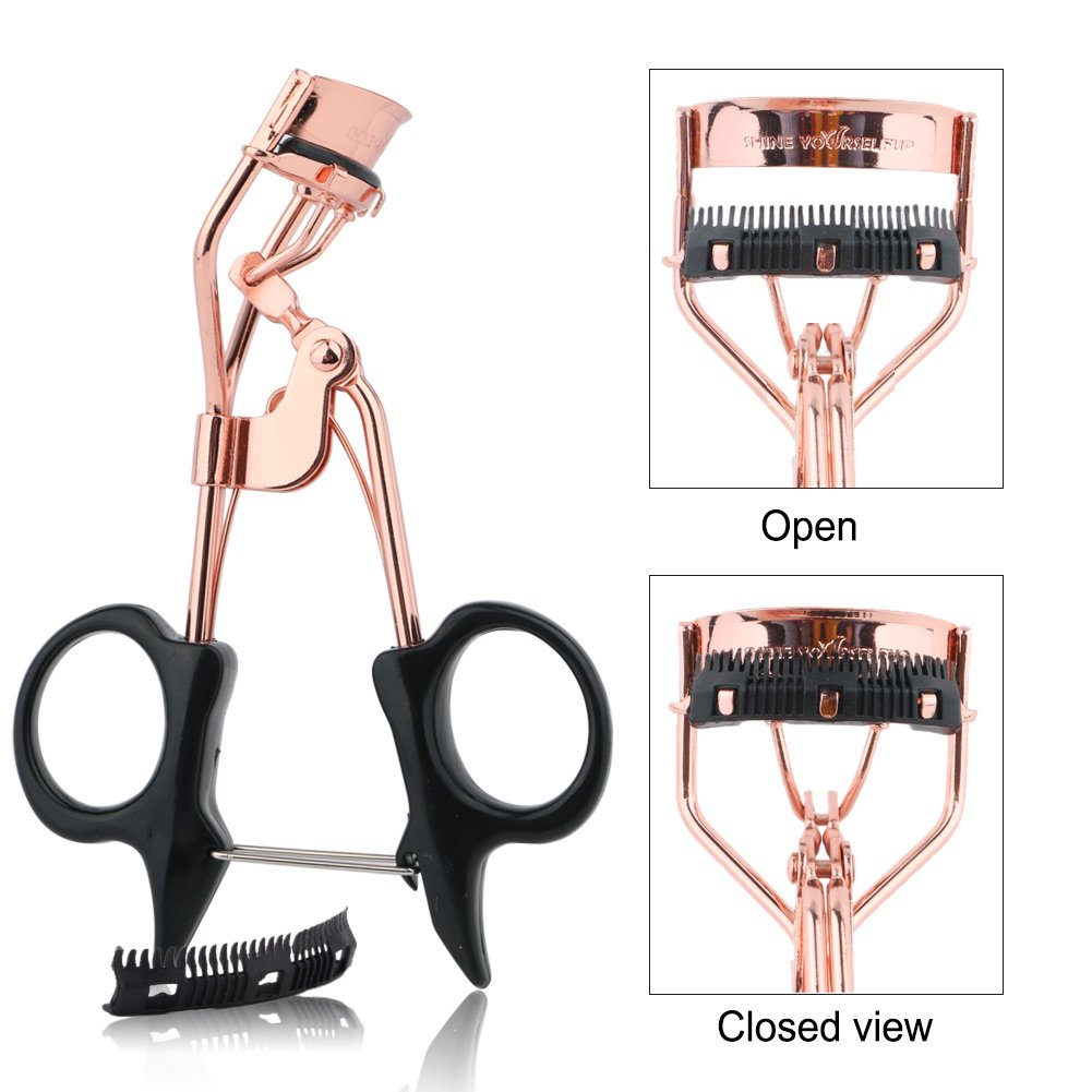 Eyelash Curler with Comb, SYU Professional Eyelash Curler Spring Loaded Separates Lashes with No Pinching Long lasting & Natural Looking Curl Fits All Eye Shapes 2 Free Refill Pads included. (A)
