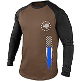 H HYFOL Men's Graphic T-Shirts USA Flag Cotton Long Sleeve American Patriotic Crewneck Regular Tee Shirts