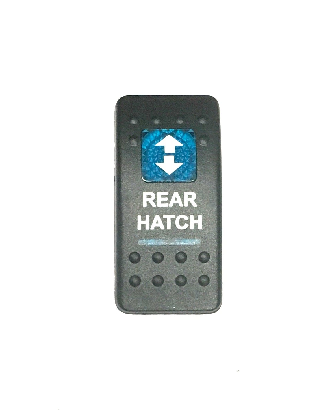 Euro Rocker Switch Cover with Text, Black with Blue Lens. Contura II, Fits Carling, Cole Hersee, Blue seas