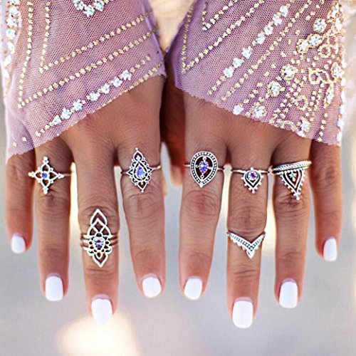 Hmlai Clearance! 7Pcs/Set Women Rings Set Natural Gemstone Fire Opal Diamond Ring Wedding Engagement Jewelry Gift