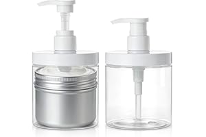 Pump Bottle Dispenser for Conditioner,17 oz Refillable Clear Lotion Jar for Shower Hand Soap Shampoo,2 Pcs Wide Mouth Plastic