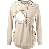 GINKANA Womens Nursing Hoodie Top Sweatshirt Long Sleeve Button Decoration Pockets Shirts Tunic Top