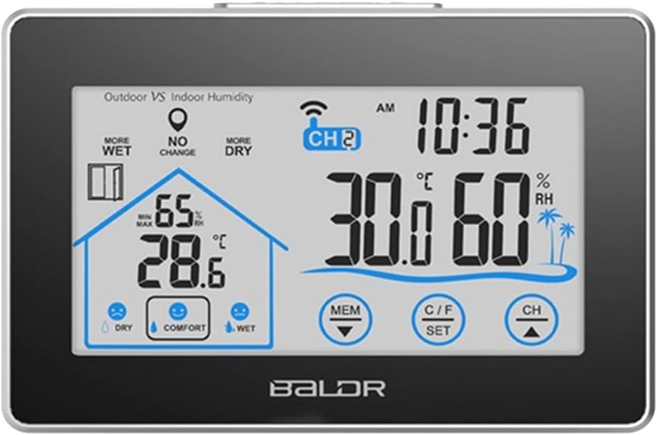 heartty Indoor Outdoor Thermometer Wireless Humidity and Temperature Gauge Monitor Large LCD Touch Screen Display Digital Hygrometer with Remote Sensor/High Low Memory/White Backlight