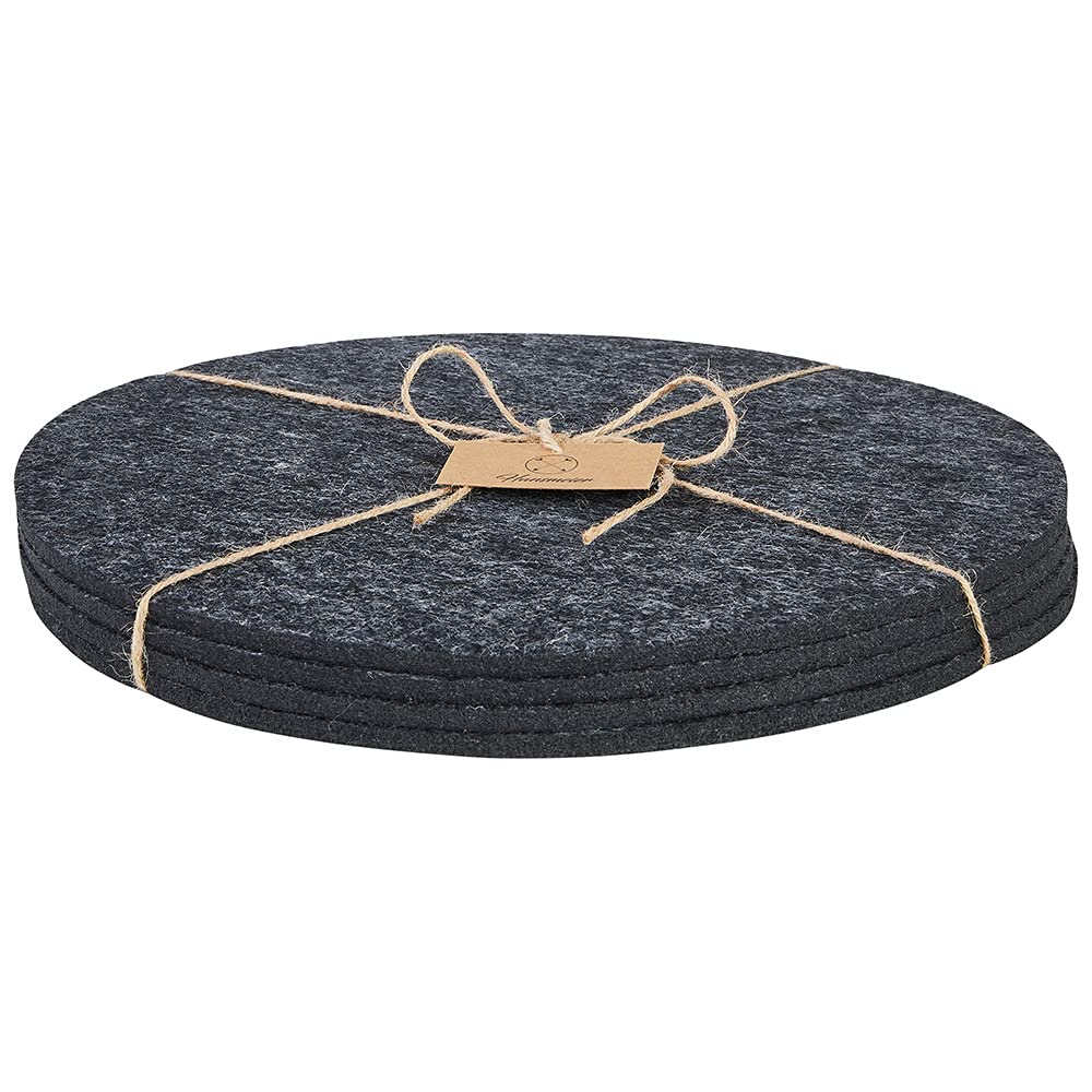 Hansmeier® Felt Coasters, Round, 30 cm, Dark Grey, Set of 4, Base and Mat, Practical and Stylish as Coasters for Plates and as Place Mats, Washable