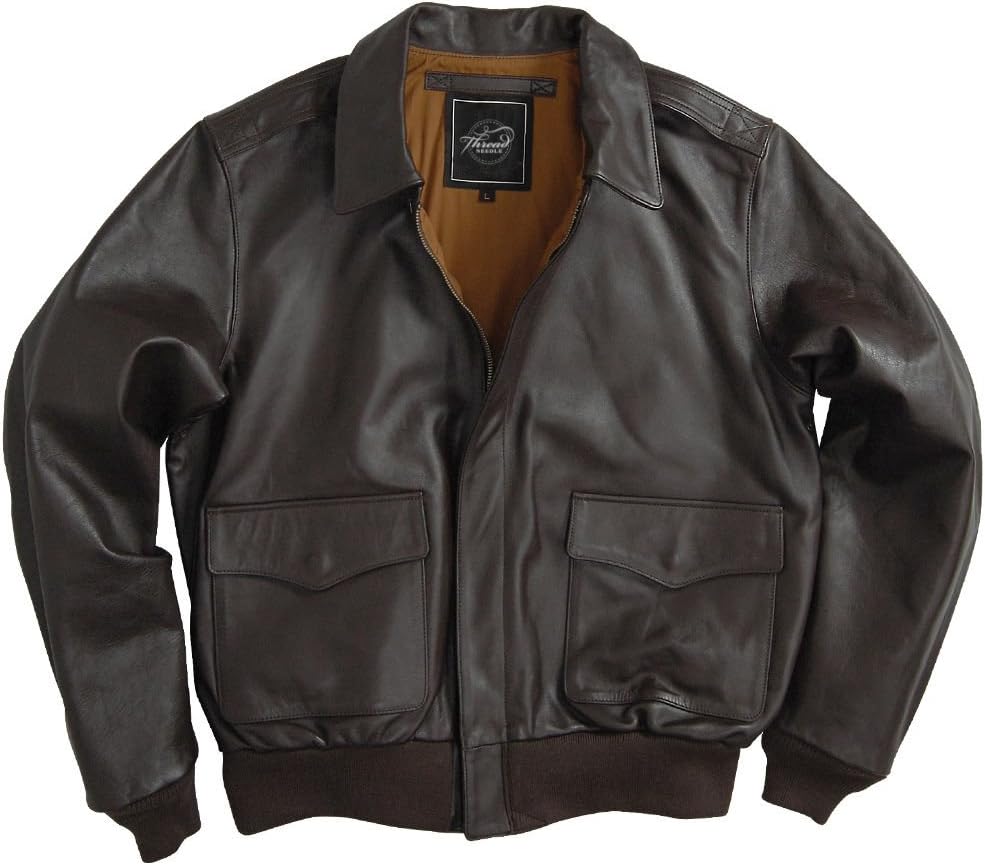 ThreadNeedle Men's Air Force A-2 Brown Leather Flight Bomber Jacket
