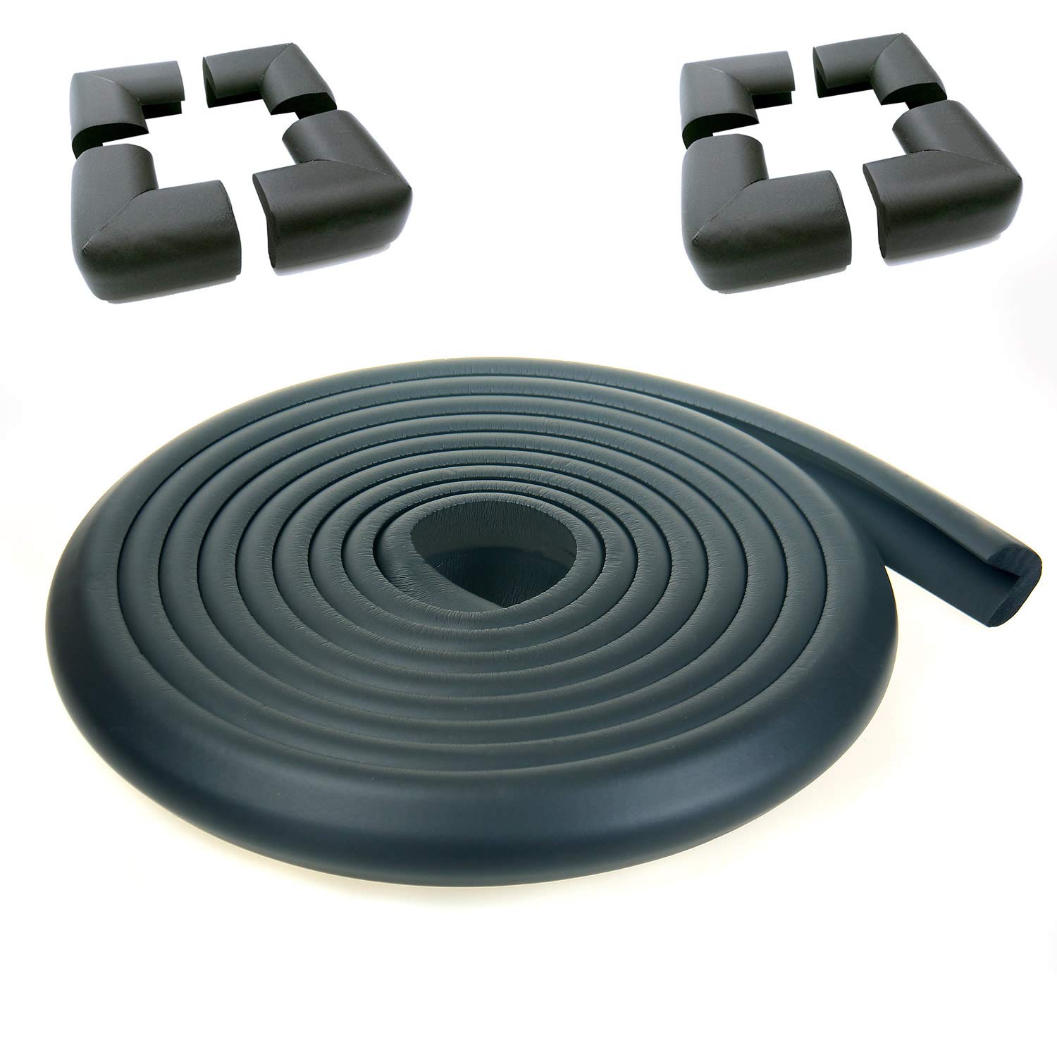 TUKA 5M Edge + 8 Corners Guard Set, Extra Thick L-Shaped Edge Protection Corner Guards, Child Senior Baby Safety | Childproofing Foam Anti Collision Protector Table Edge Corner, TKD7000-Set Black
