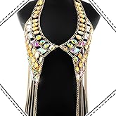 CanB Rhinestone Body Chain Gold Bra Chain Sexy Top Rave Bikini Nightclub Body Jewelry for Women
