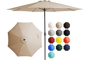 JEAREY 12FT Patio Umbrellas Outdoor Large Market Umbrella With Crank Lift System 8 Sturdy Ribs UV Protection Waterproof Sunproof, Beige