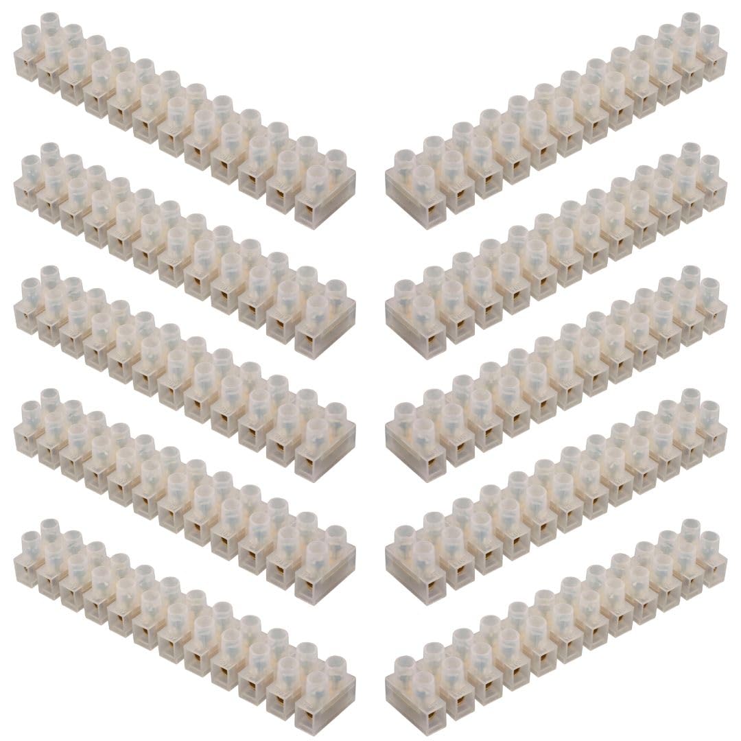 GTSE 10 Pack of 12 Way 15 Amp Electrical Connector Block, 137mm Length, White Terminal Block Electrical Connector Strips — image 1