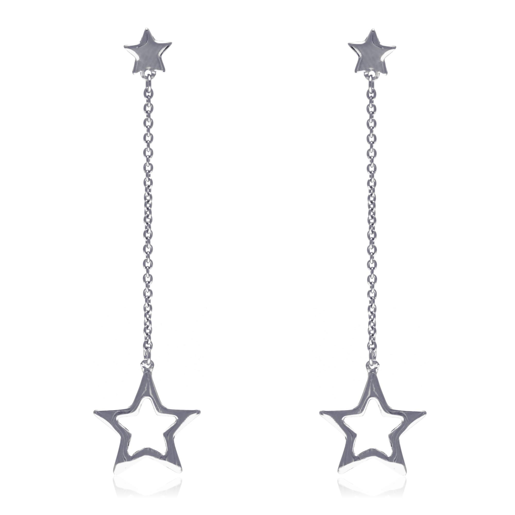 Oobi Doop Sterling Silver Shooting Star on Chain Stud Earrings with Jewellery Gift Box