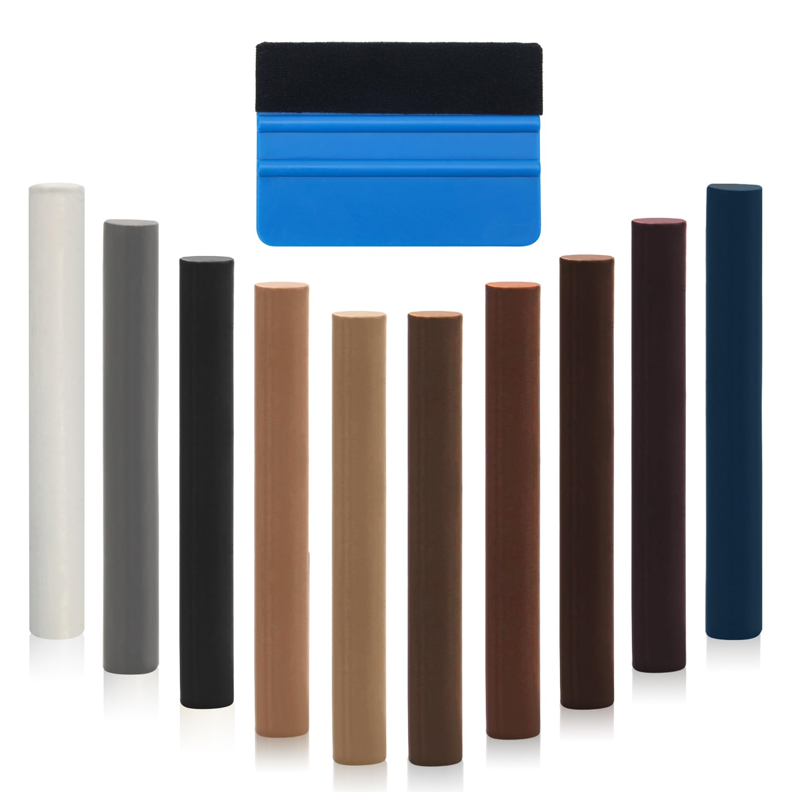 Furniture Repair Marker with Scraper Tool Wood Hoedia Wax Filler Sticks, 10PCS Furniture Repair Wax Crayon,Laminate Floor Repair Kit, Upgrade Wood Scratch Remover (Walnut Wood Crayon)