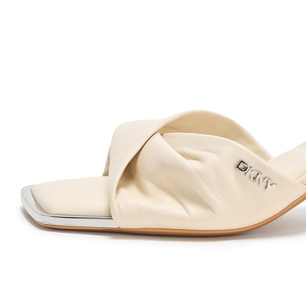 DKNY WOMEN’S JOLAINE TWIST HEEL SANDAL MULE, BONE, 7