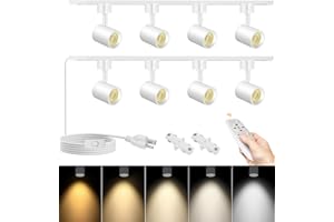 TuyuBEE Plug in Track Lighting with Remote, 8-Light Track Light with Plug in Cord, LED Track Lighting Kit with H Track Rails, Dimmable Track Lighting Fixtures Ceiling Spotlight, White