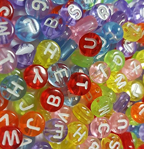 D107 150 Letters Beads Plastic Letter Round 7 mm Mix Multicoloured for Bracelets, Necklaces, Keyrings and Children's Jewellery