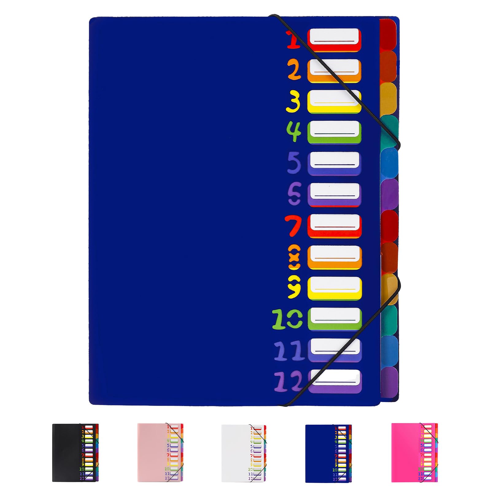 24 Pockets Expanding File Folder Organizer,Accordion File Organizer,A4 Letter Size,Rainbow Tab, for Home/Office/School Document Organizer (Blue, A4)