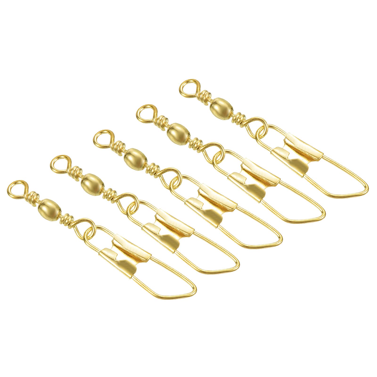 PATIKIL Fishing Barrel Swivel with Safety Snap, 50Pcs 11lb Carbon Steel Solid Ring Terminal Tackle for Saltwater Freshwater Fishing, Golden