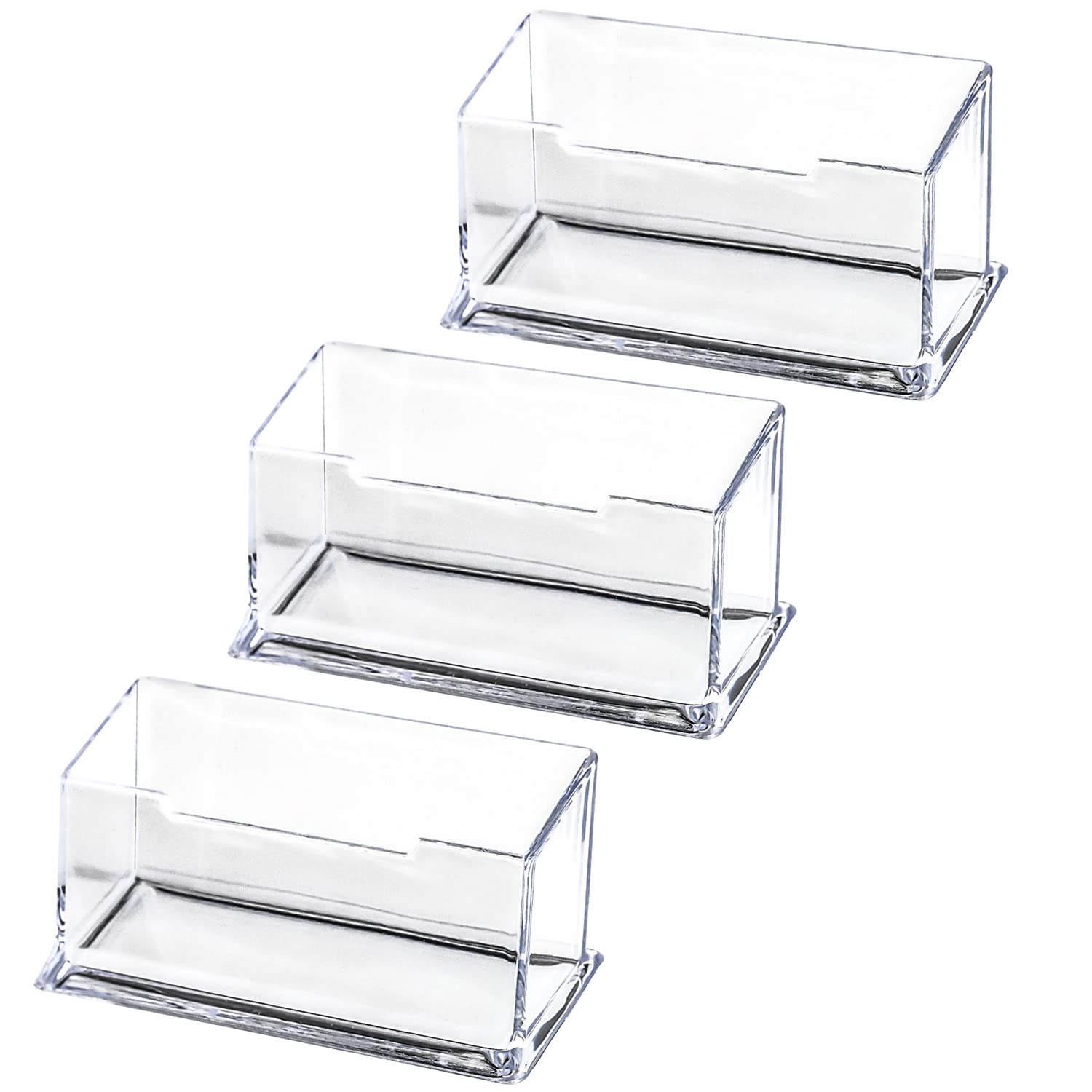 Unvtap 3 Pack Business Card Holders, Clear Acrylic Business Card Display, Business Card Stand Box, Freestanding Business Card Stands for Exhibition Desk Tidy Home Office Accessories