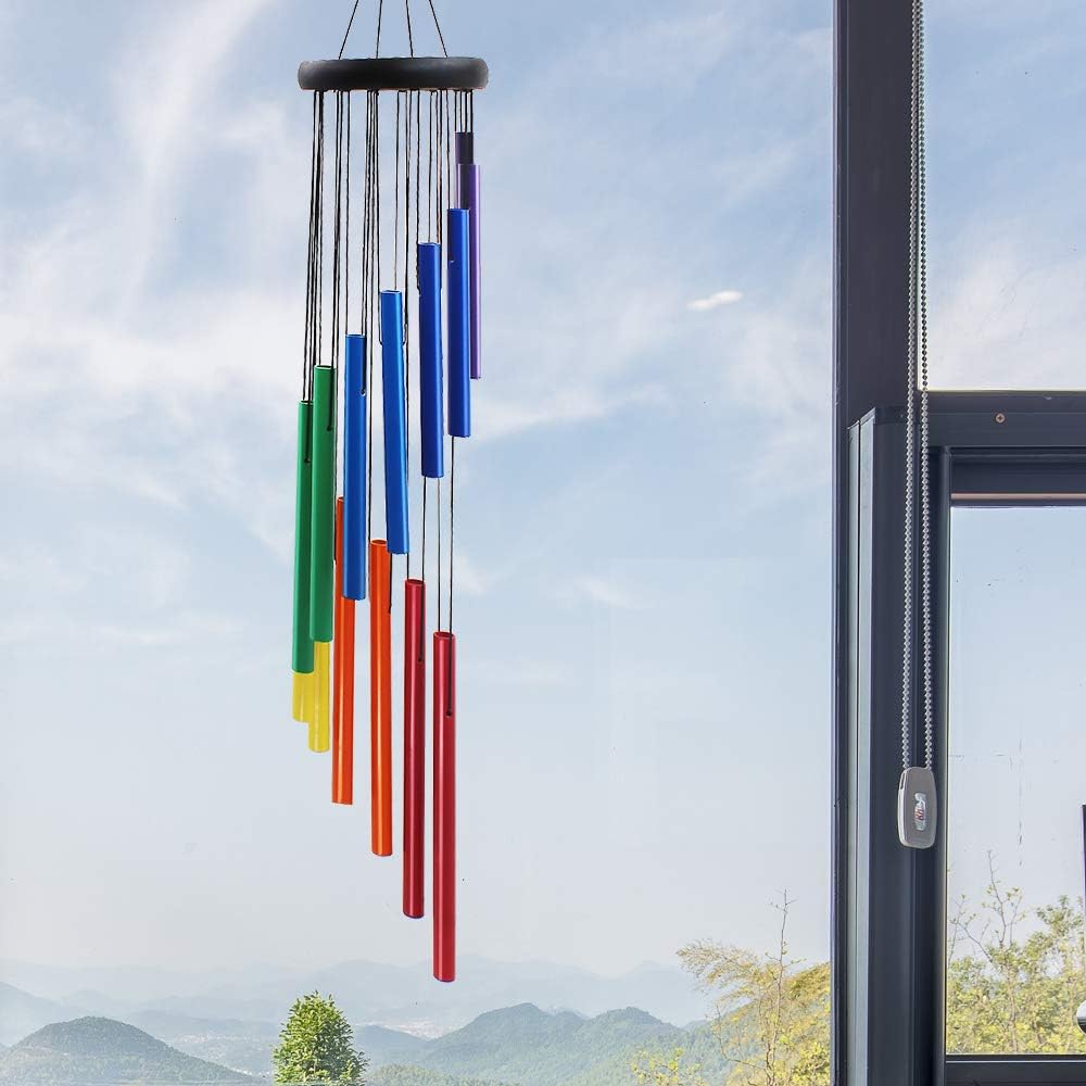 Cesun Rainbow Wind Chimes Outdoor, Colorful 14 Hollow Aluminum Metal