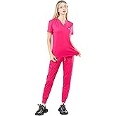 Meidiero Scurbs for Women Set, Classic V-Neck Scrub Top & Jogger Pant, Cool Stretch Medical Uniform