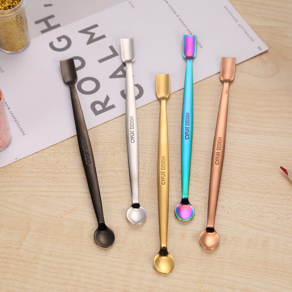 BAOFALI 5 Colors 304 Stainless Steel Craft Spoons Set for DIY Scrapbooking Glitter Embossing Powders Sequins and Other Small Embellishment Craft Cardmaking High Lighten
