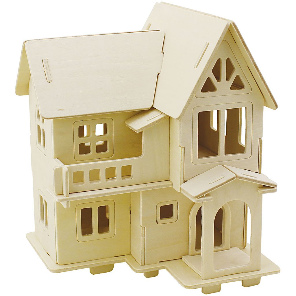 3D Wooden Construction Kit, House with balcony, size 15,8x17,5x19,5, plywood, 1pc