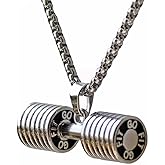 JAJAFOOK Men's Stainless Steel Fitness Gym Dumbbell Weight Lifters Barbell Chain Pendant Necklace