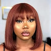 JOEDIR HAIR Reddish Brown Short Bob Wigs Human Hair 10 Inch HD Lace Glueless Wear and Go Bob Wig With Bangs Human Hair Wig for Black Women 2x1 Lace Scalp Light Yaki Straight Bob Wig 180 Density