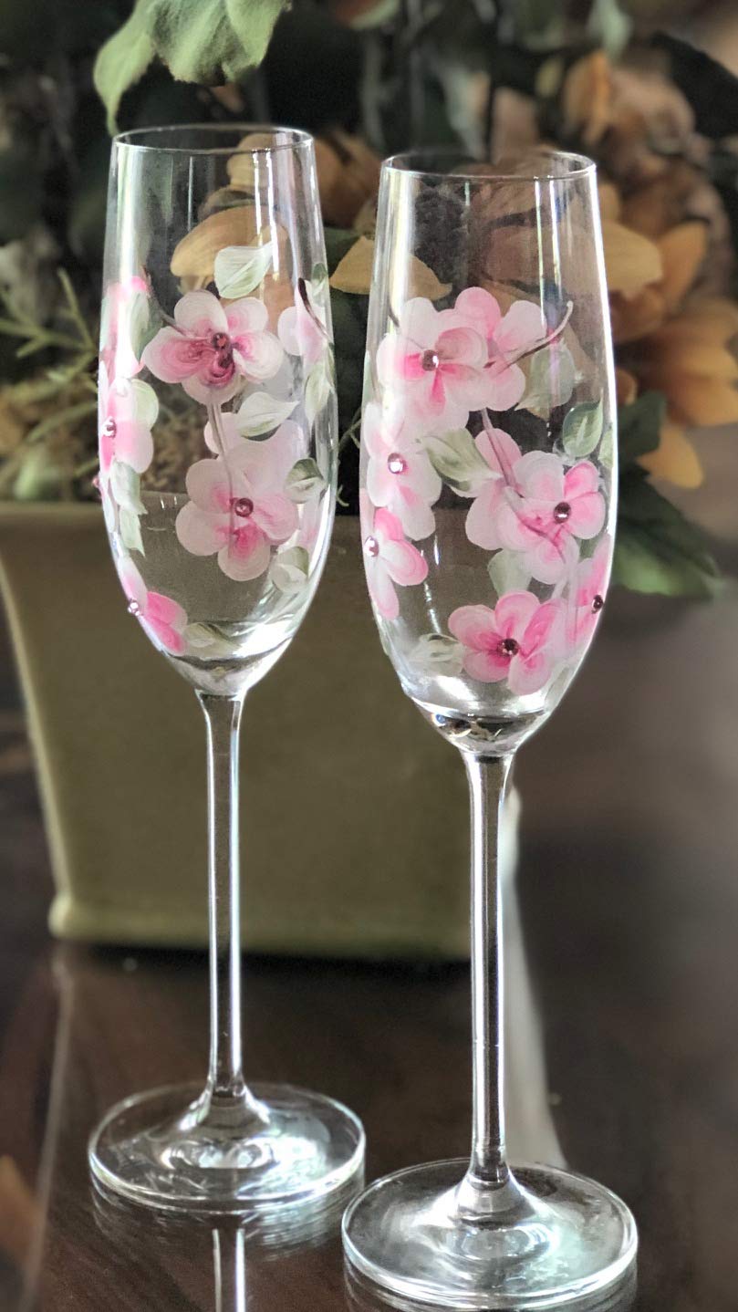 Hand Painted Crystal Wedding Champagne Flutes