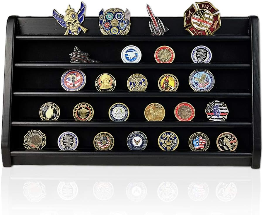 DecoWoodo Military Challenge Coin Holder Wooden Rack Challenge Coin Display Stand 5