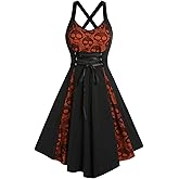 DRESSFO Women's 2025 Fall Casual Dress Sleeveless V Neck Gothic Dress Tiered A Line Flowy Wrap Dress