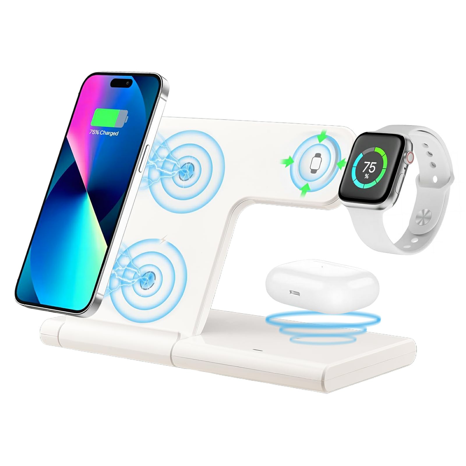Leehitech Foldable Wireless Charger, 3 in 1 Wireless Charging Station for Apple Devices,15W Fast Wireless Charging Stand for iPhone 16/15/14/13/12, Watch Charger Stand for Apple Watch, for Airpods