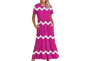 Gamivast Maxi Summer Dresses for Women 2024 Vacation Trendy Short Sleeve Sundresses Casual Beach Dress Ruffle Flowy Dress