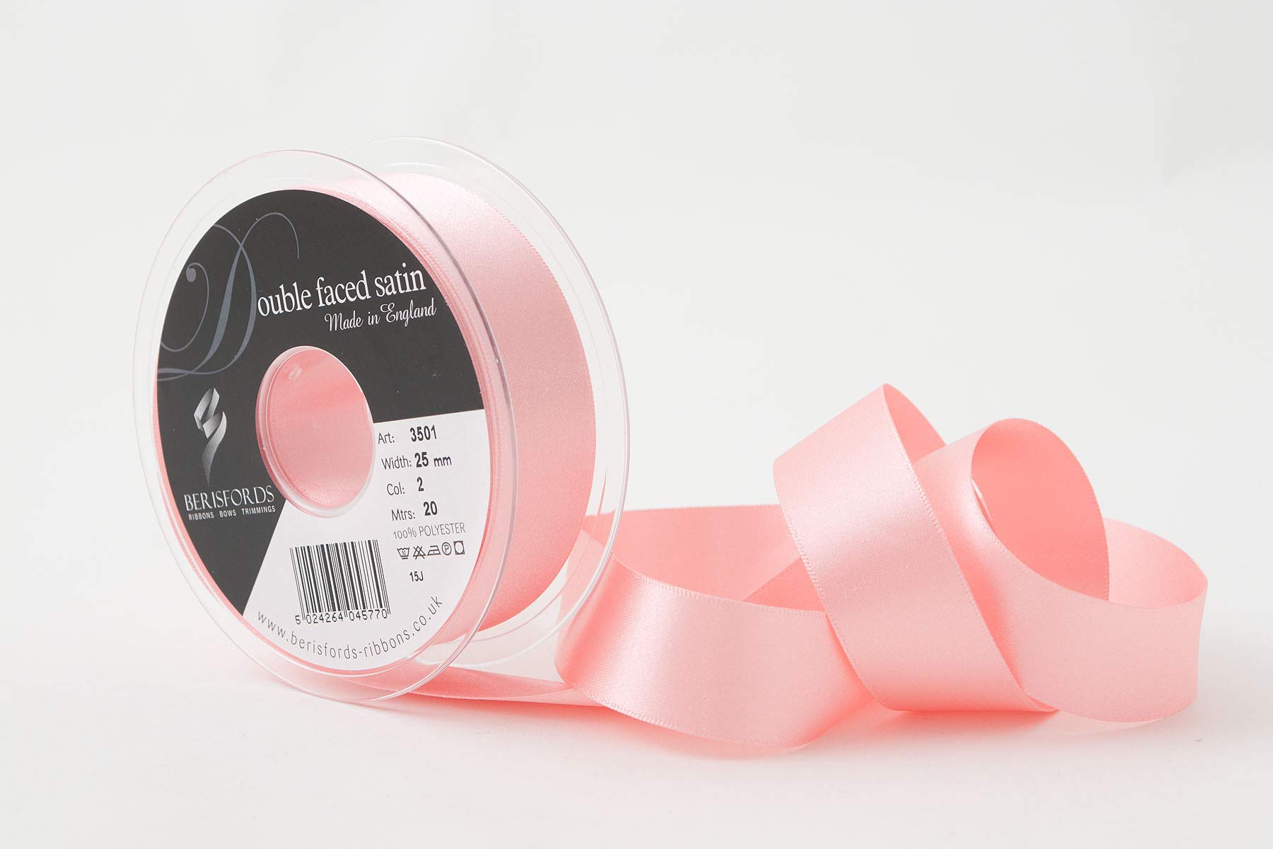 Berisfords Double FACE Poly Satin Ribbon, Pink, 25 mm — image 1