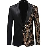 Cloudstyle Mens Stylish Dinner Tux Dress Blazer Gold Sequin Suit Jacket