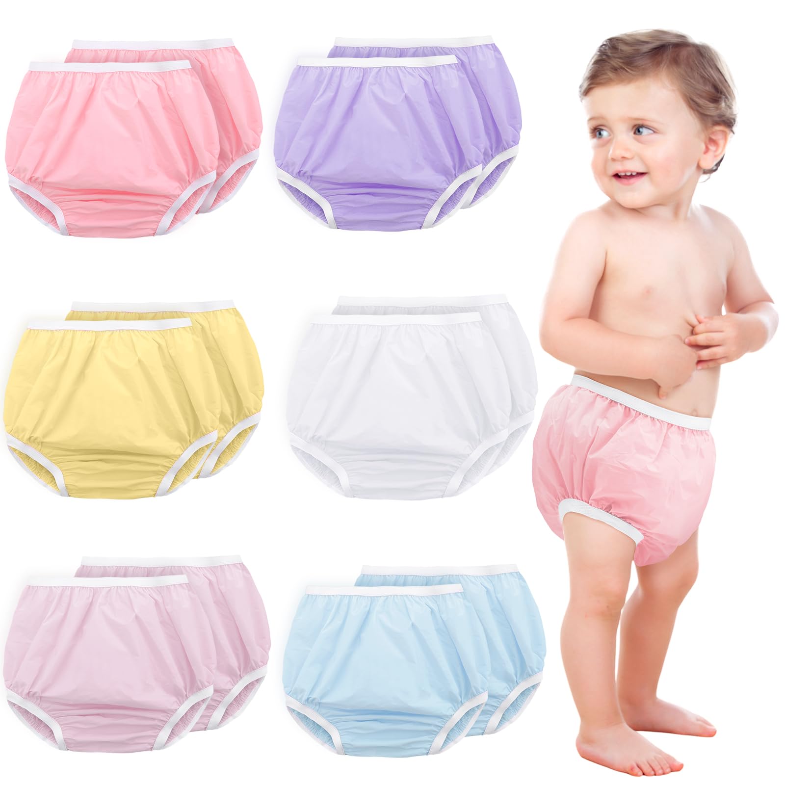 Photo 1 of Funtery 12 Packs Waterproof Plastic Pants for Toddlers Reusable Diaper Covers Unisex Baby Potty Training Underwear Covers (Colorful,4t)