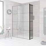 Milano Barq Black Grid 300mm Hinged Shower Enclosure Return Screen Toughened view 2