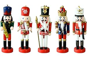 OXWIND Christmas Nutcracker Ornaments Set, Wooden Christmas Nutcracker Soldier Figures Decorative Collectible Nutcracker 5 Inch Mini Nutcracker Figurines Christmas Tree Hanging Decorations - 5pcs Band